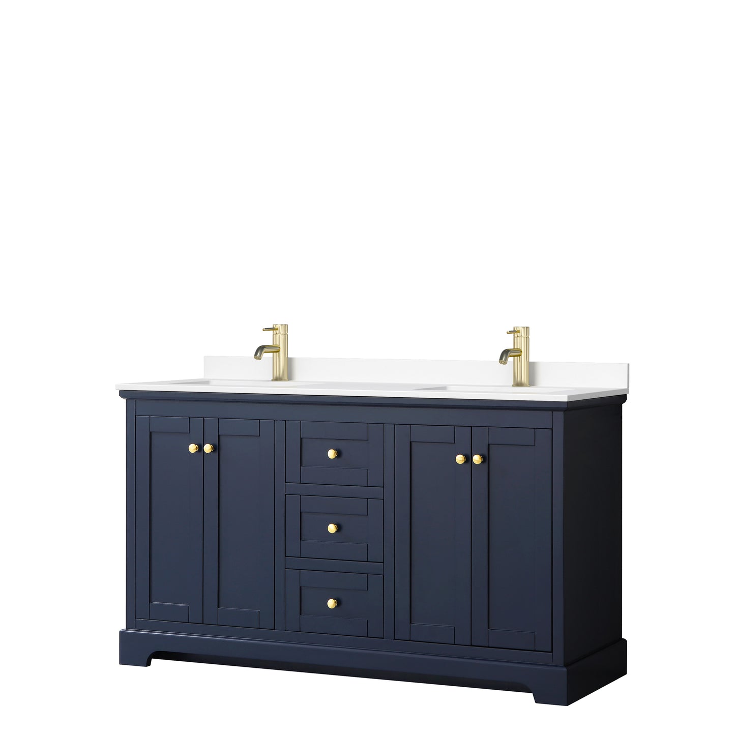 Avery 60" Double Vanity in Dark Blue, White Cultured Marble Top, Sinks