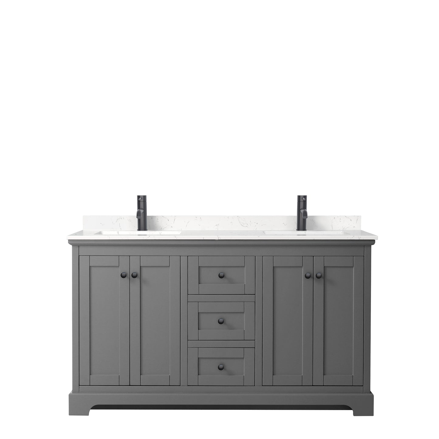 Avery 60" Double Vanity in Dark Gray, Carrara Cultured Marble Top, Black Trim