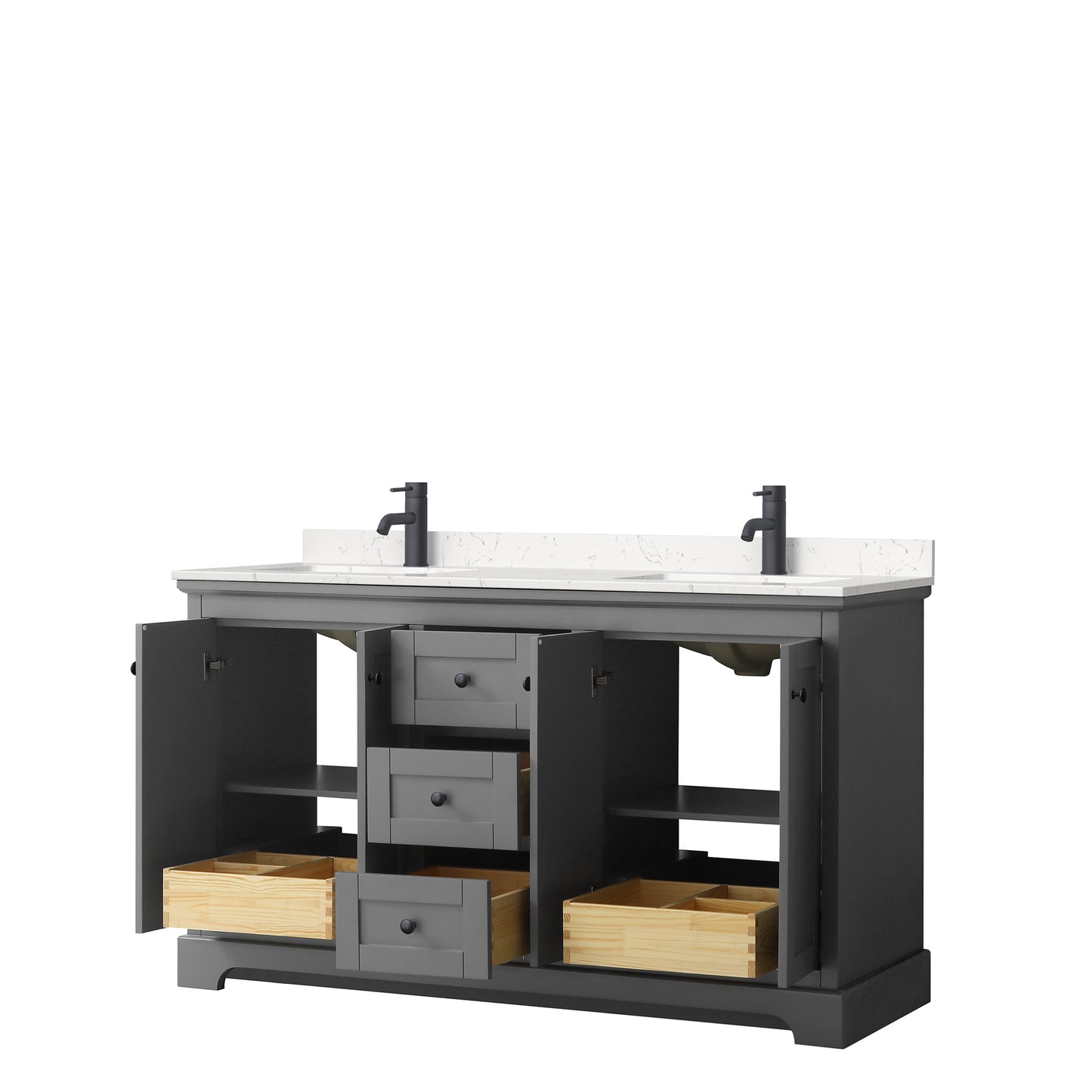 Avery 60" Double Vanity in Dark Gray, Carrara Cultured Marble Top, Black Trim