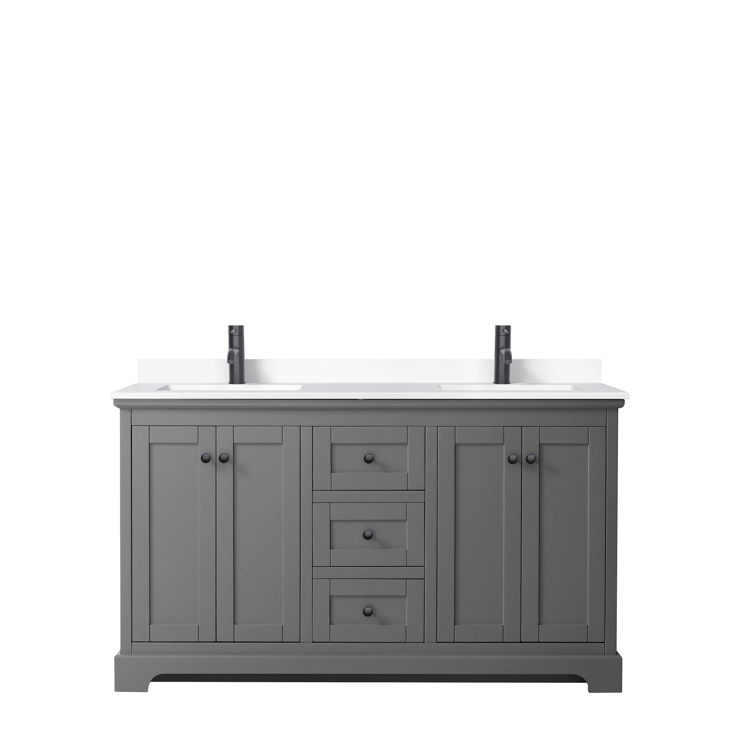 Avery 60" Double Vanity in Dark Gray, White Cultured Marble Top, Black Trim