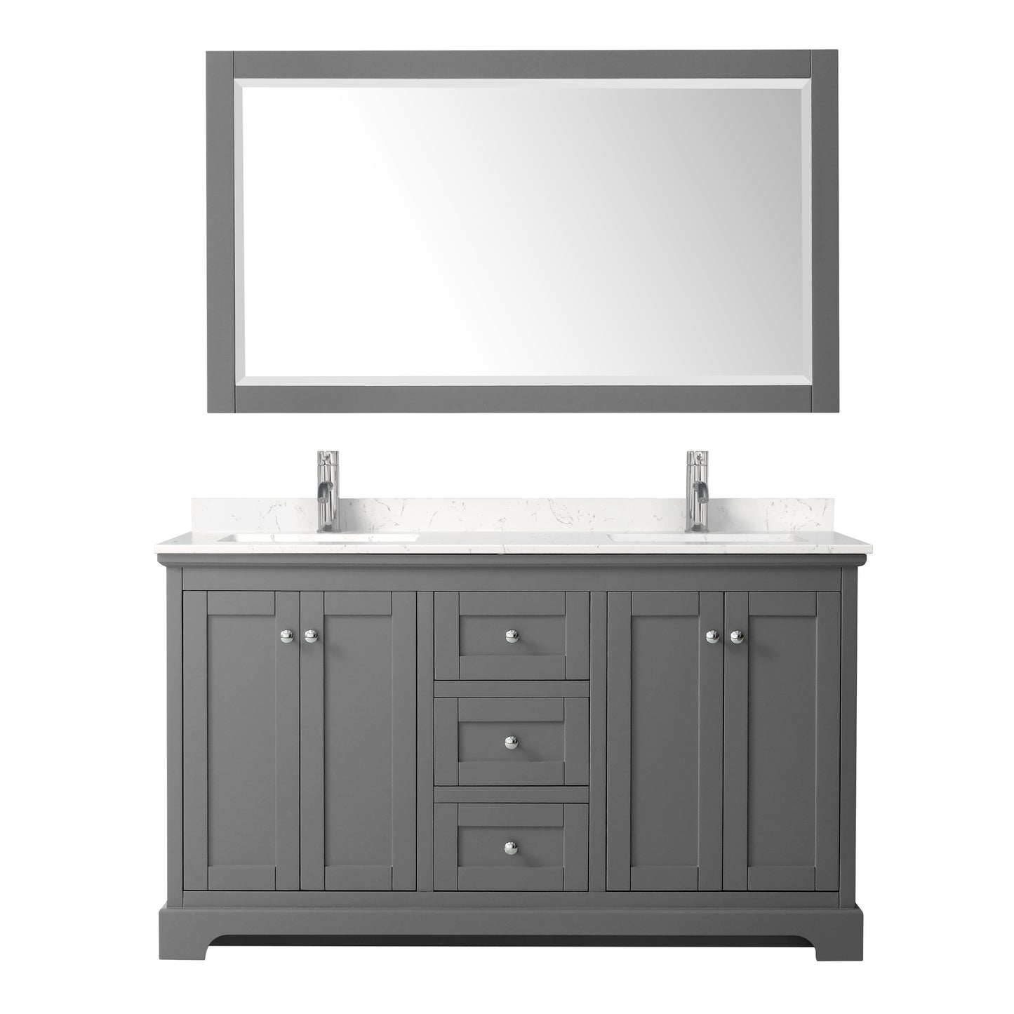Avery 60" Double Vanity in Dark Gray, Carrara Cultured Marble Top, 58" Mirror