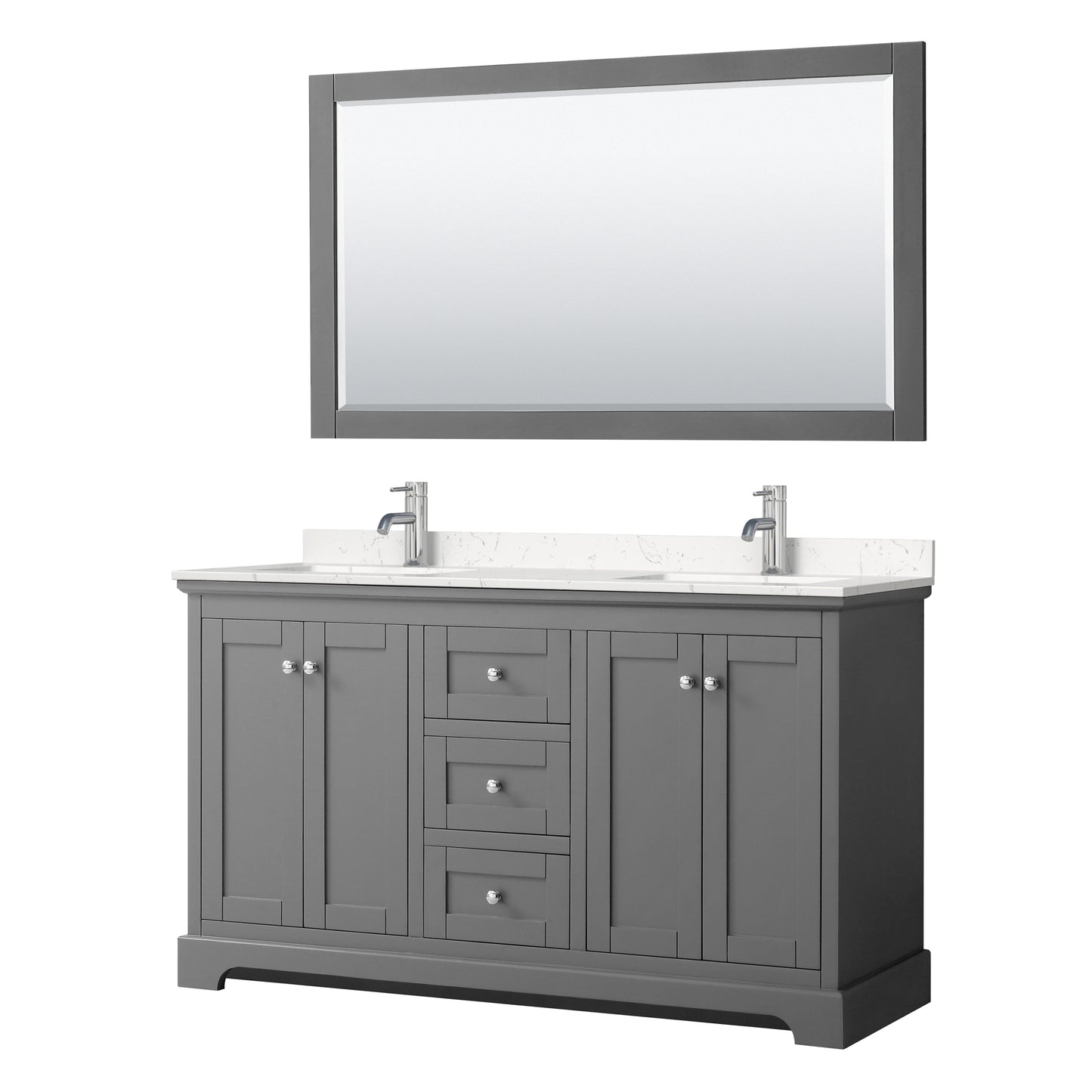 Avery 60" Double Vanity in Dark Gray, Carrara Cultured Marble Top, 58" Mirror