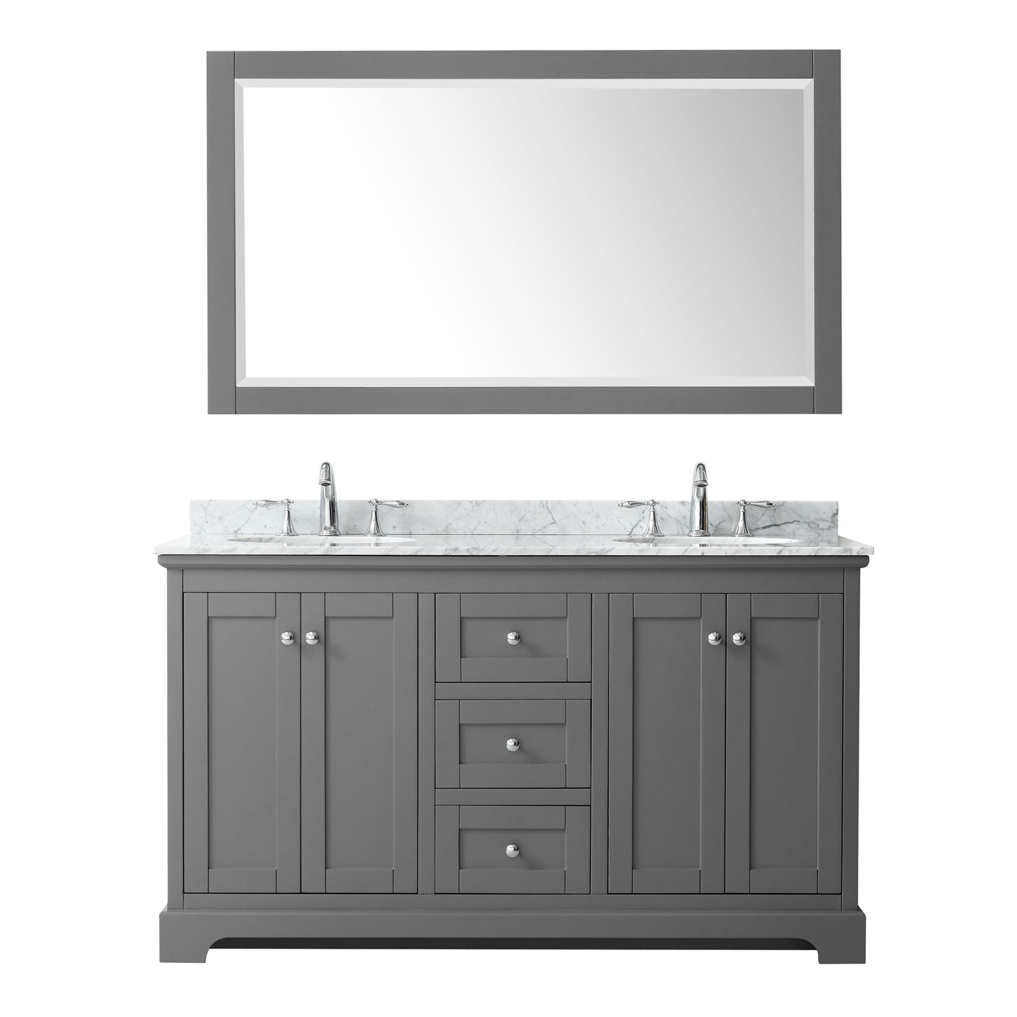Avery 60" Double Vanity in Dark Gray, Top, Oval Sinks, 58" Mirror