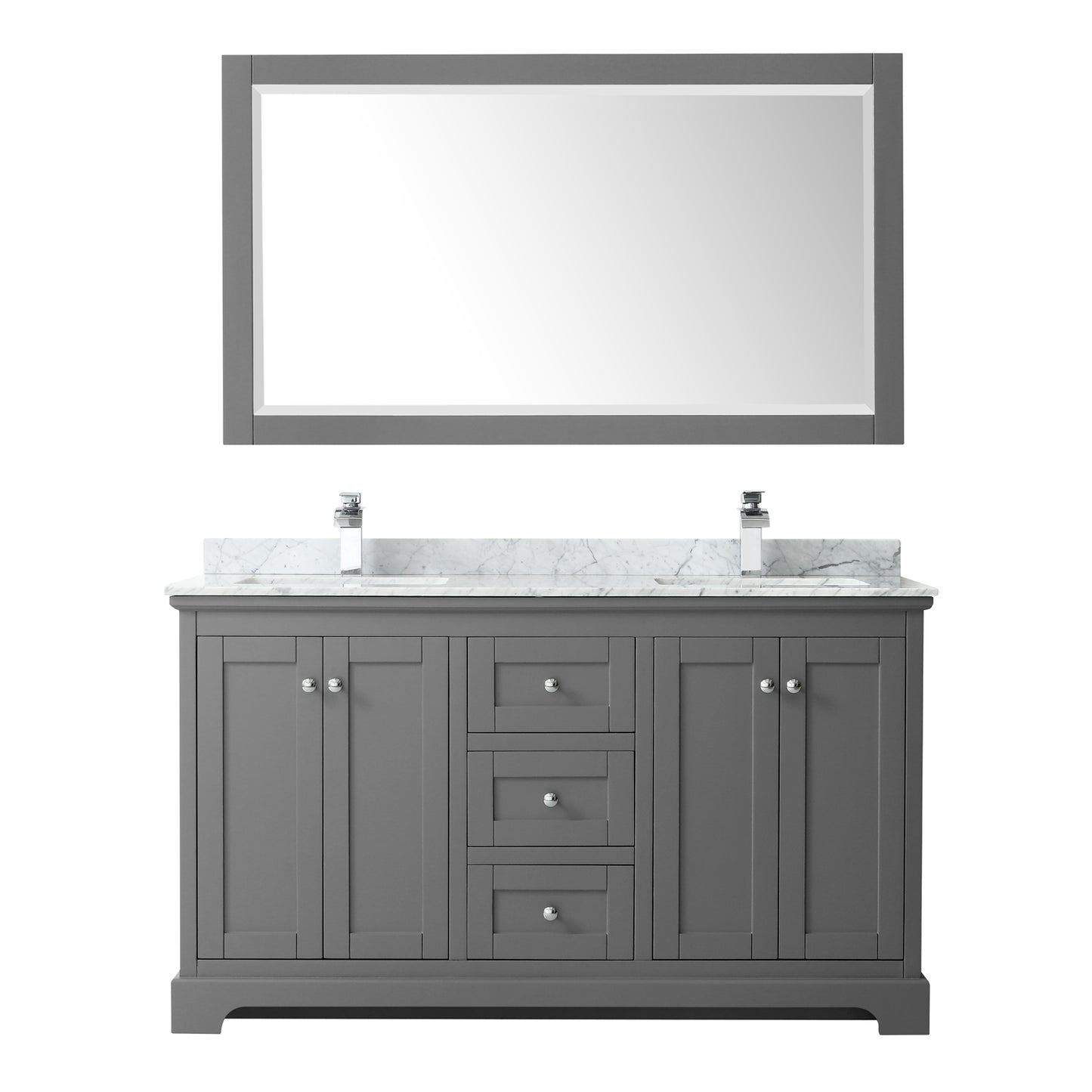 Avery 60" Double Vanity in Dark Gray, Top, Square Sinks, 58" Mirror