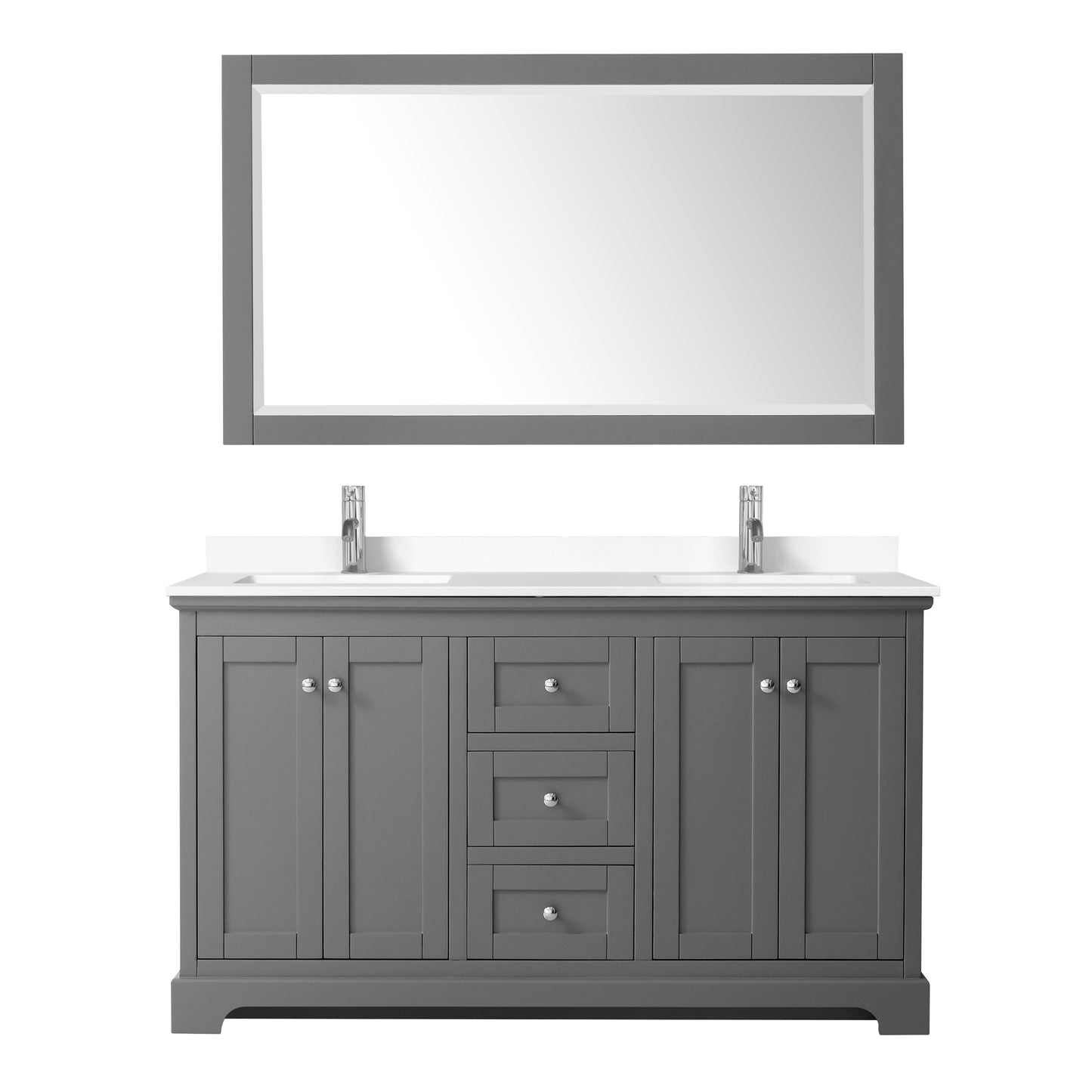 Avery 60" Double Vanity in Dark Gray, White Cultured Marble Top, 58" Mirror