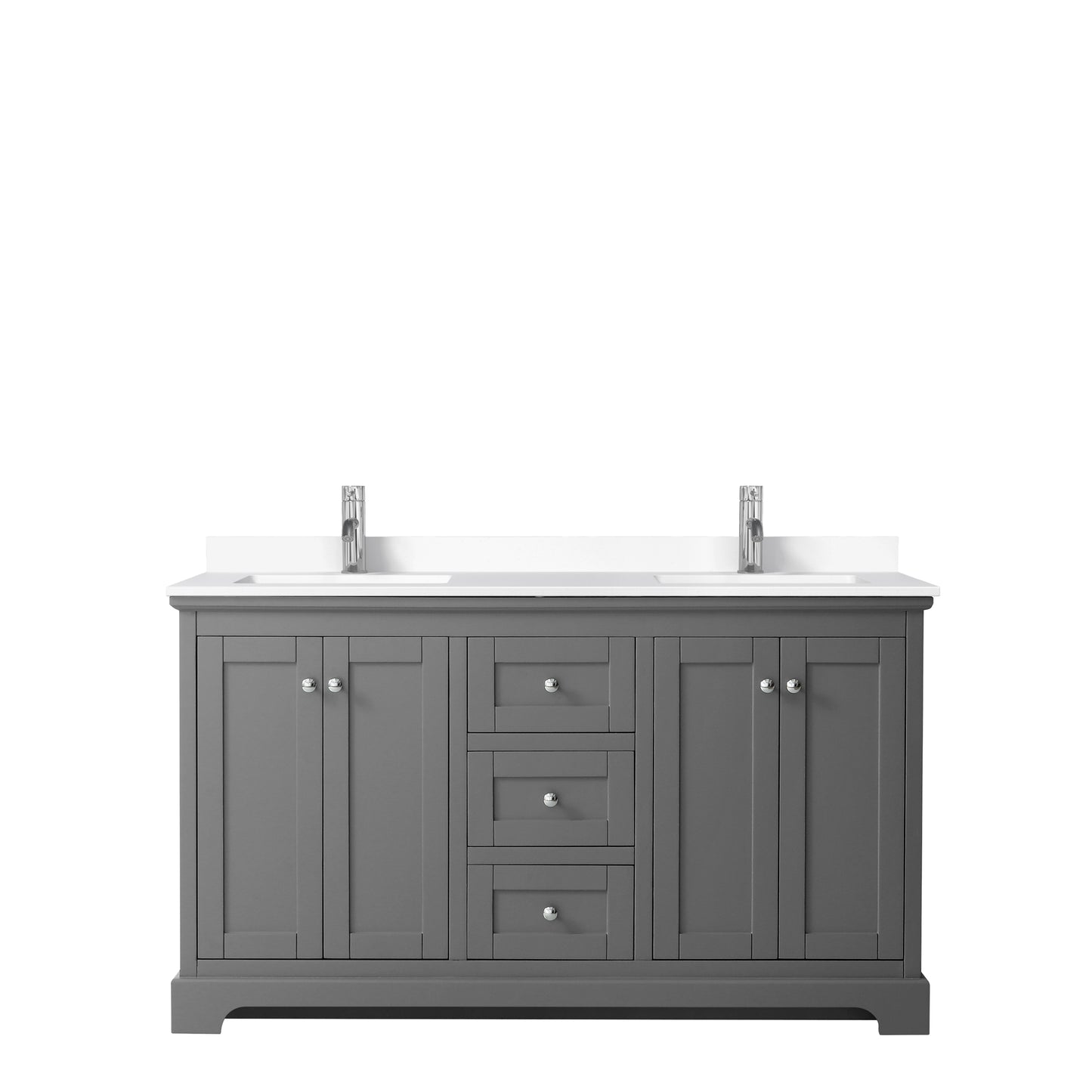 Avery 60" Double Vanity in Dark Gray, White Cultured Marble Top, Sinks