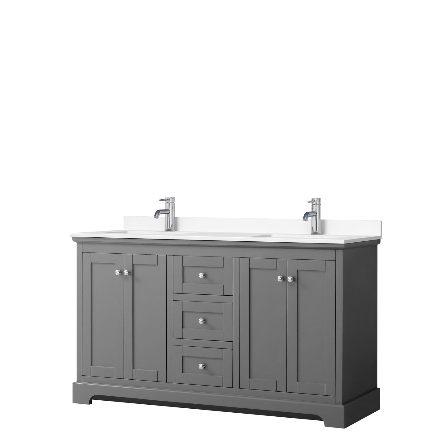 Avery 60" Double Vanity in Dark Gray, White Cultured Marble Top, Sinks