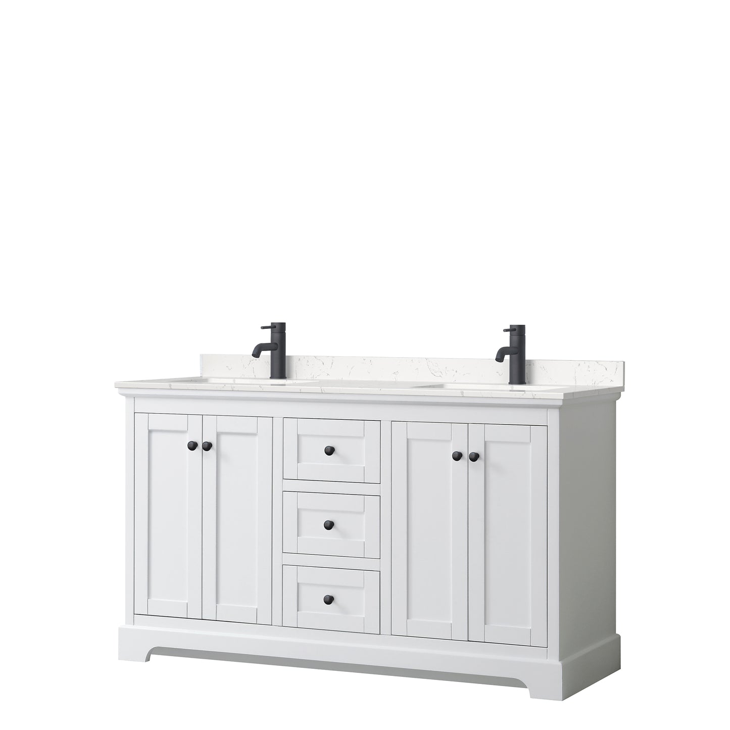 Avery 60" Double Vanity in White, Carrara Cultured Marble Top, Black Trim