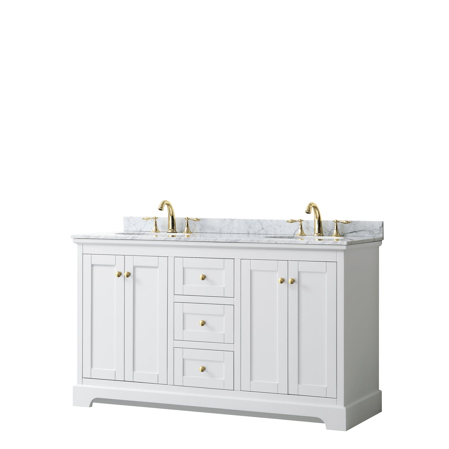 Avery 60" Double Vanity in White, Top, Oval Sinks, Brushed Gold Trim