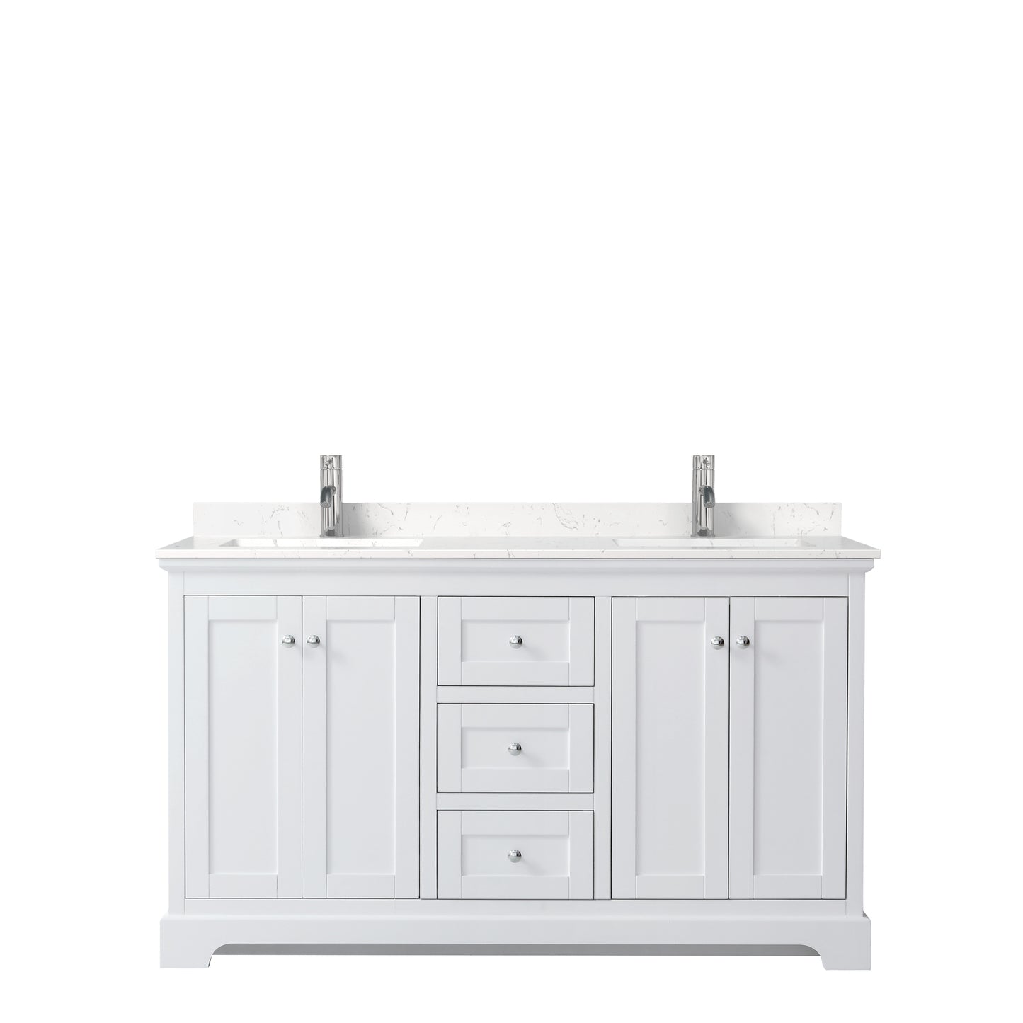Avery 60" Double Vanity in White, Carrara Cultured Marble Top, Sinks