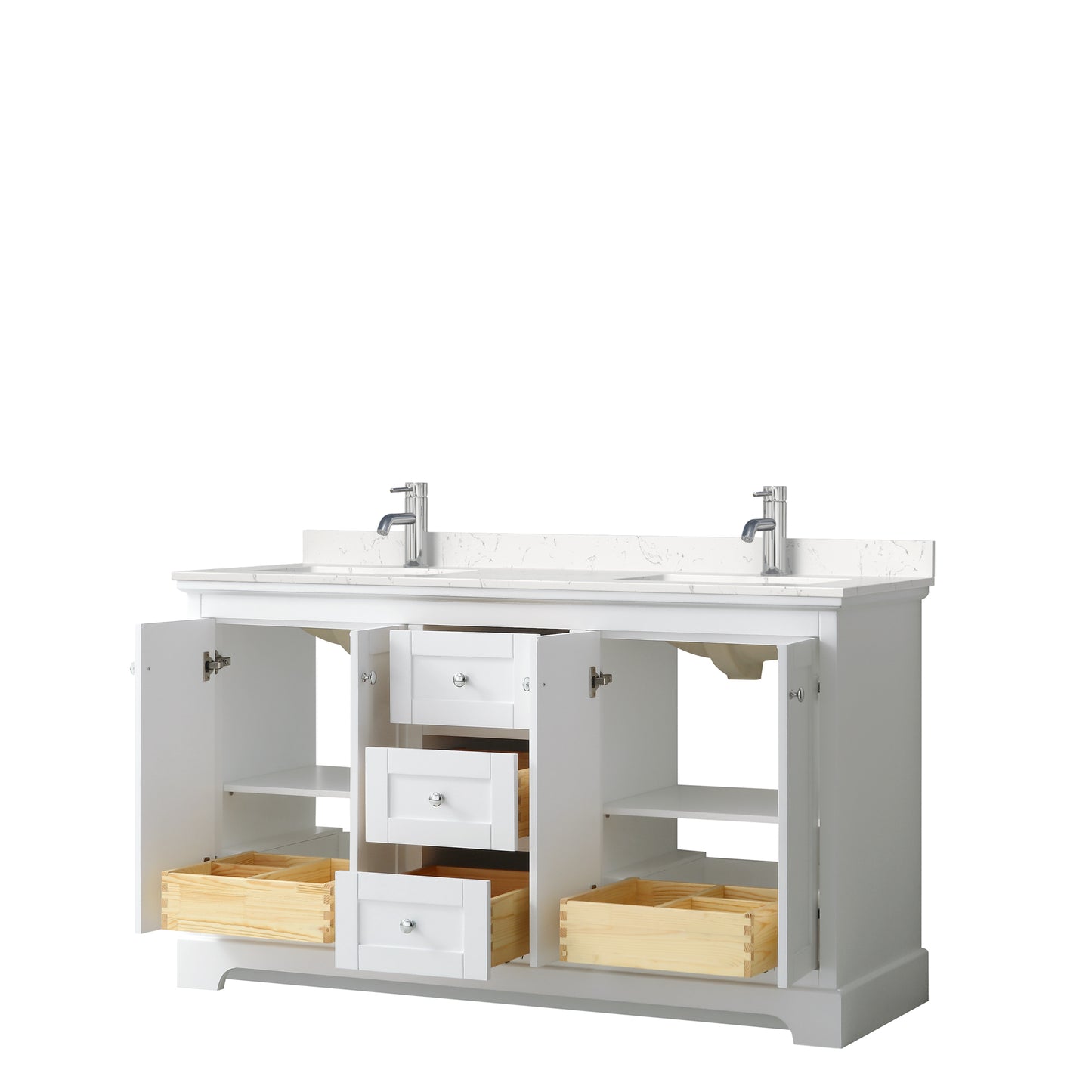 Avery 60" Double Vanity in White, Carrara Cultured Marble Top, Sinks