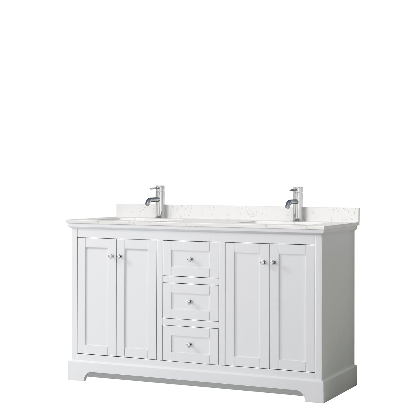 Avery 60" Double Vanity in White, Carrara Cultured Marble Top, Sinks