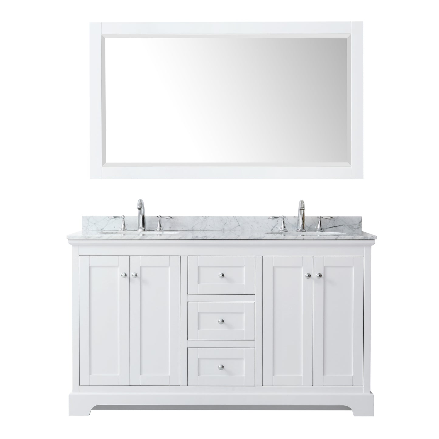 Avery 60" Double Vanity in White, Top, Oval Sinks, 58" Mirror
