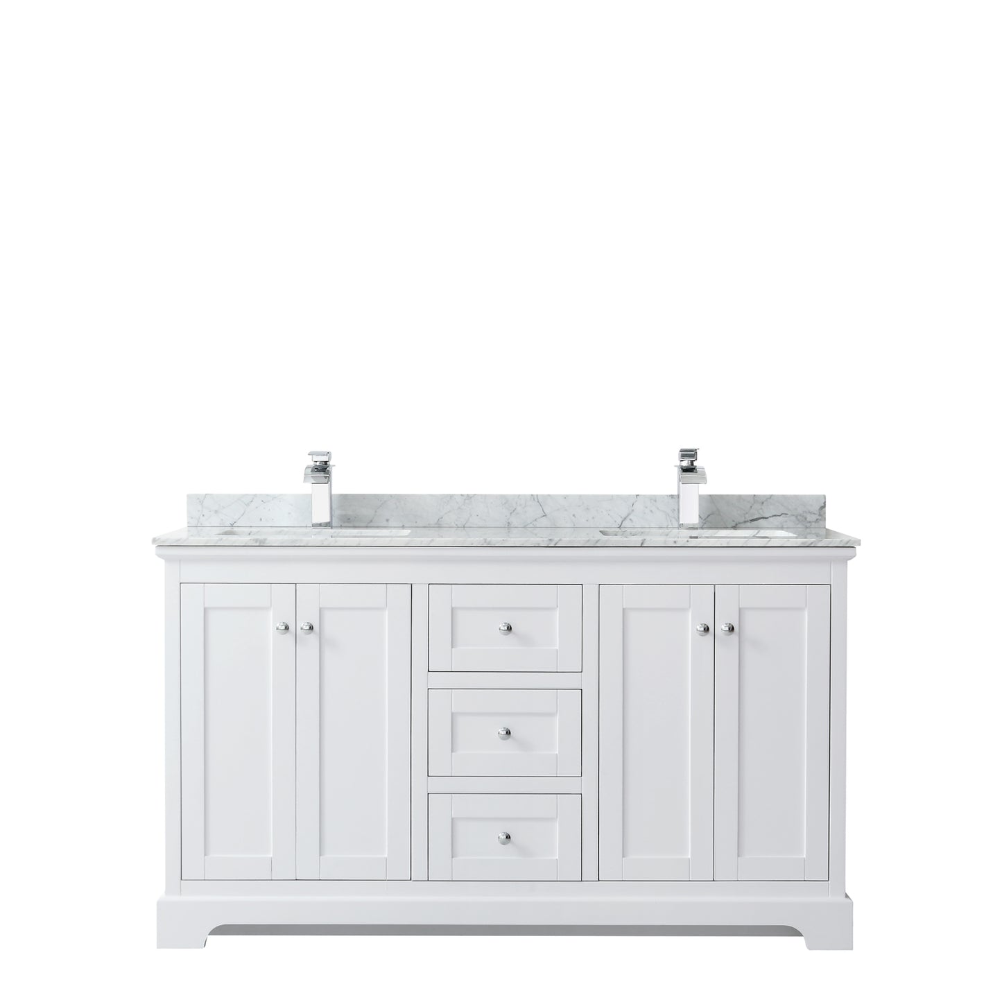Avery 60" Double Vanity in White, Top, Square Sinks, No Mirror