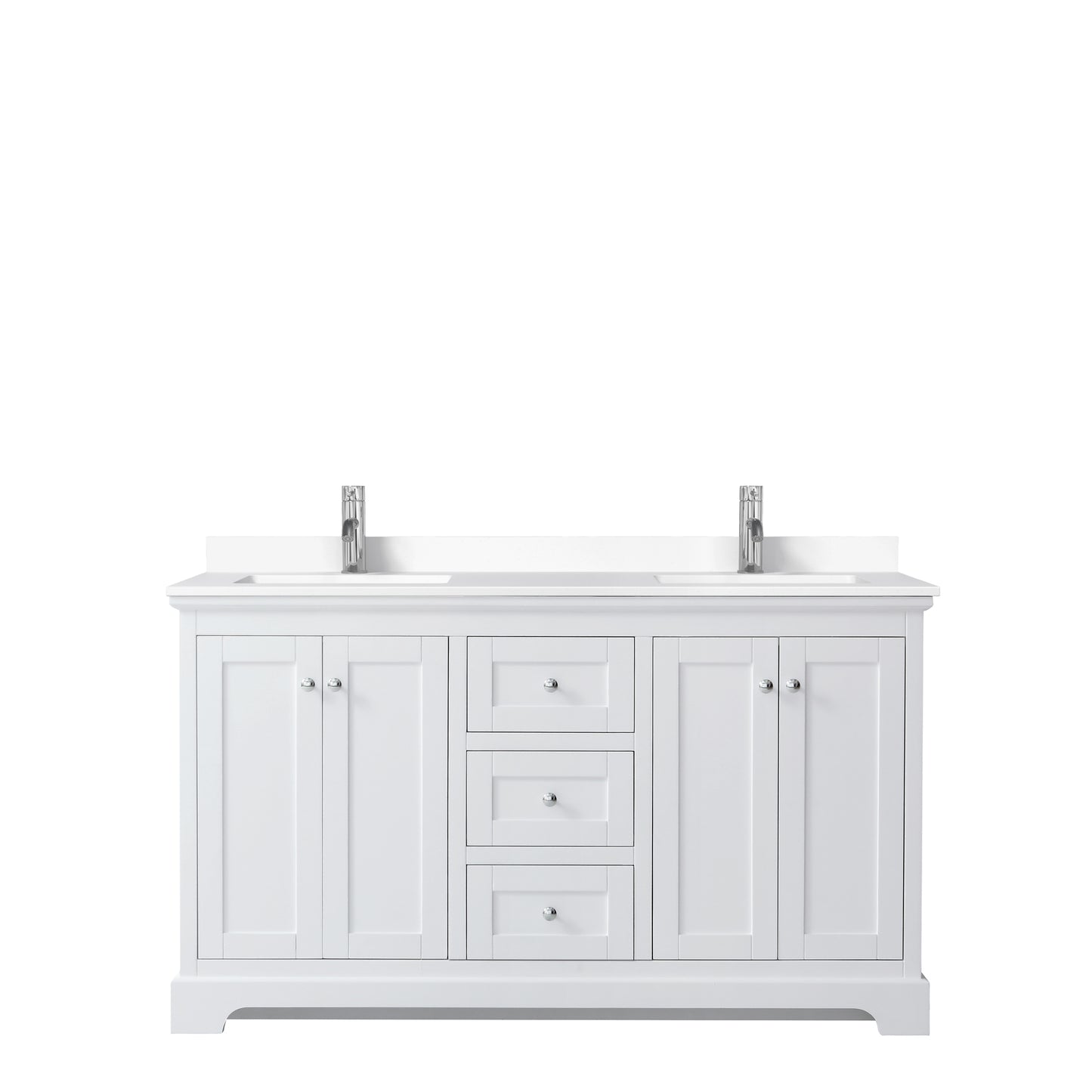 Avery 60" Double Vanity in White, White Cultured Marble Top, Sinks