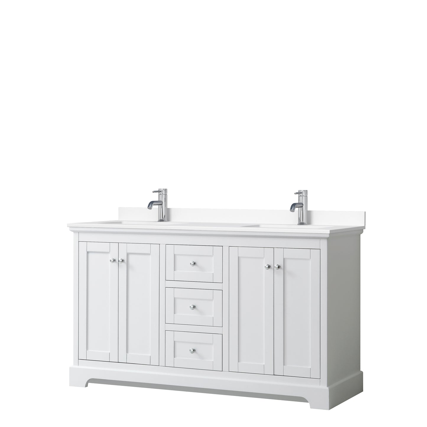 Avery 60" Double Vanity in White, White Cultured Marble Top, Sinks