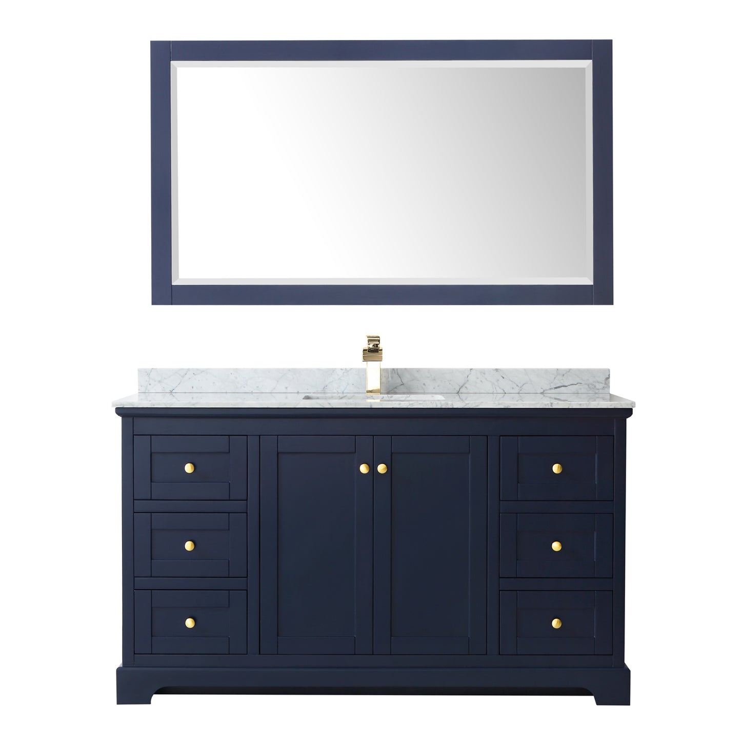 Avery 60" Single Vanity in Dark Blue, Top, Square Sink, 58" Mirror