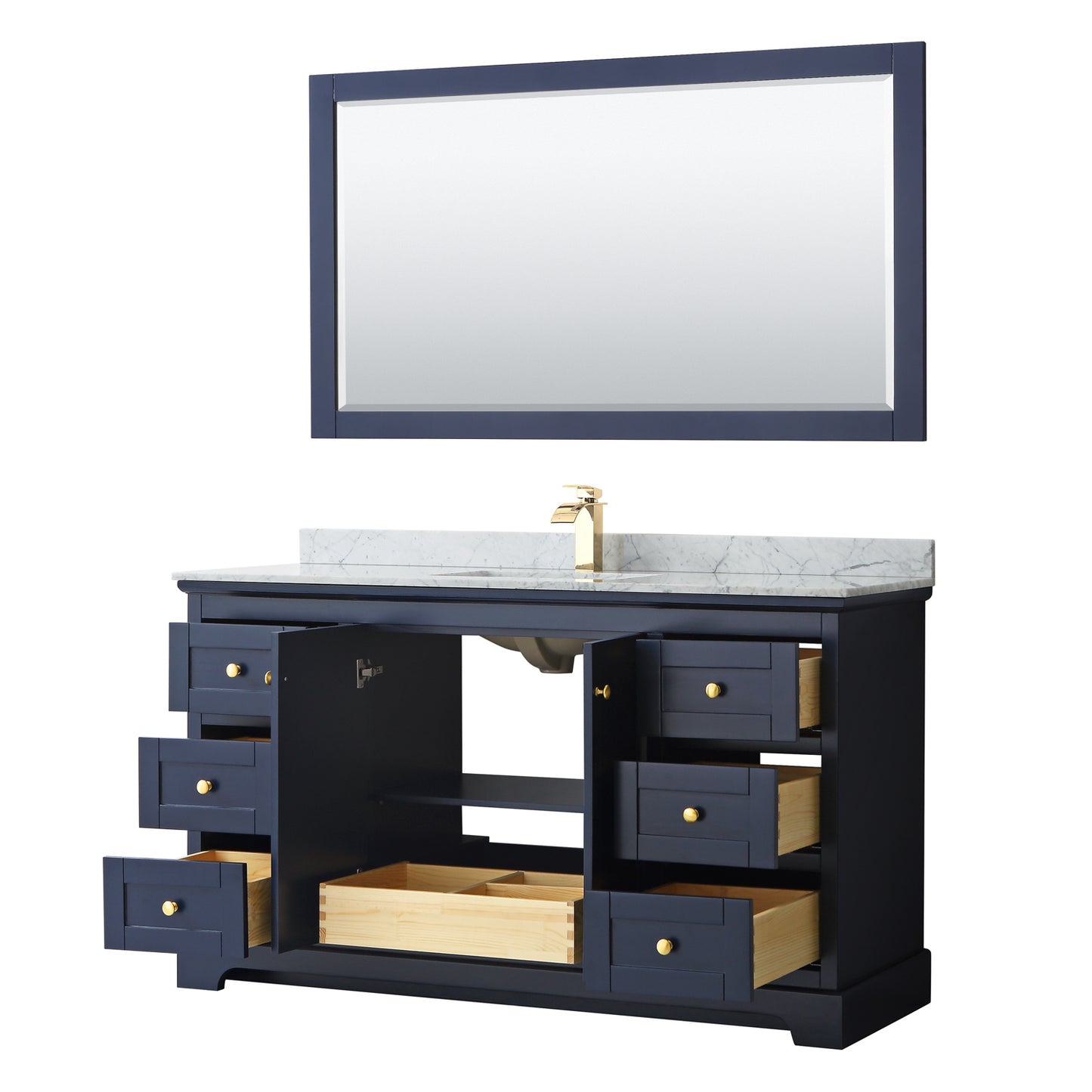 Avery 60" Single Vanity in Dark Blue, Top, Square Sink, 58" Mirror