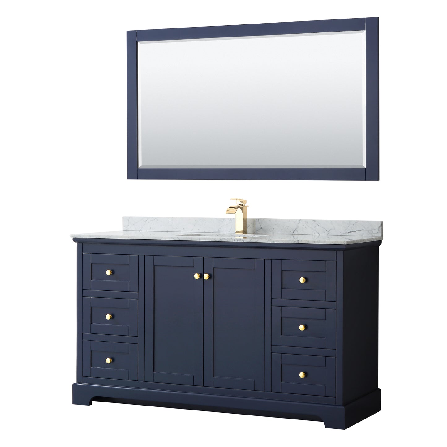 Avery 60" Single Vanity in Dark Blue, Top, Square Sink, 58" Mirror