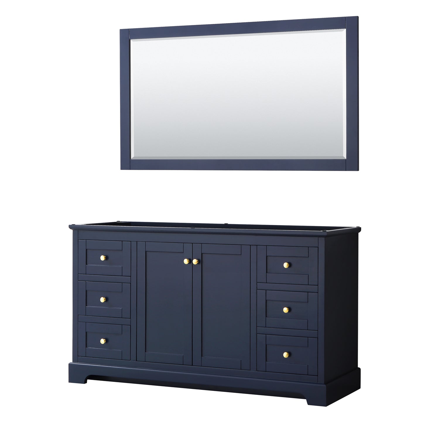 Avery 60" Single Vanity in Dark Blue, No Top, No Sink, 58" Mirror