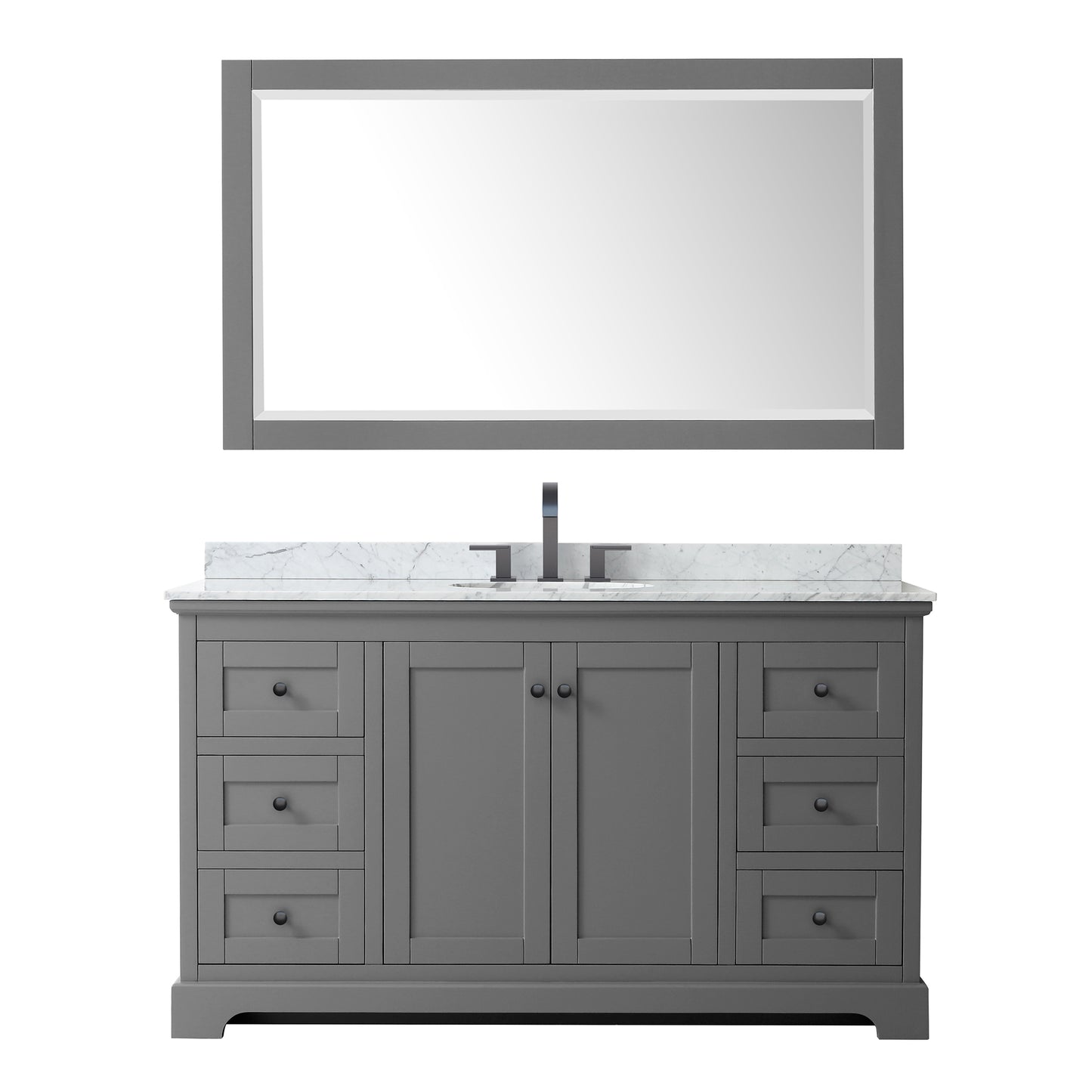 Avery 60" Single Vanity in Dark Gray, Top, Oval Matte Black Trim, 58" Mirror
