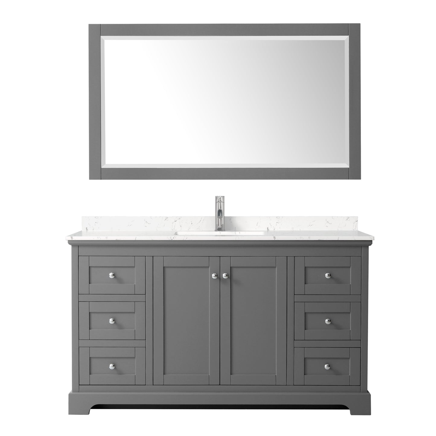 Avery 60" Single Vanity in Dark Gray, Carrara Cultured Marble Top, 58" Mirror