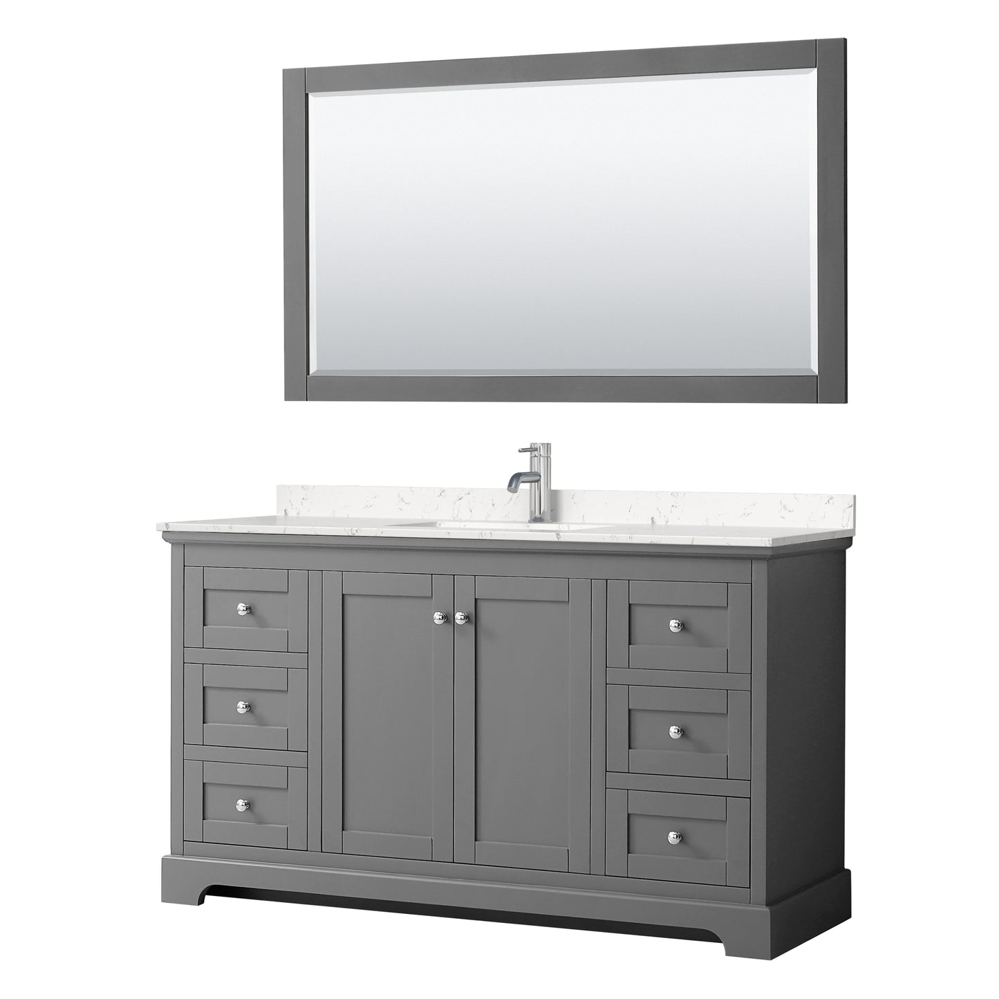 Avery 60" Single Vanity in Dark Gray, Carrara Cultured Marble Top, 58" Mirror