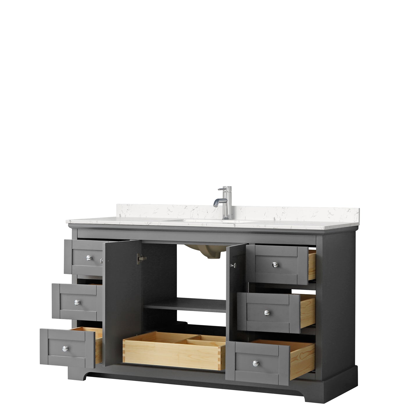 Avery 60" Single Vanity in Dark Gray, Carrara Cultured Marble Top, Sink