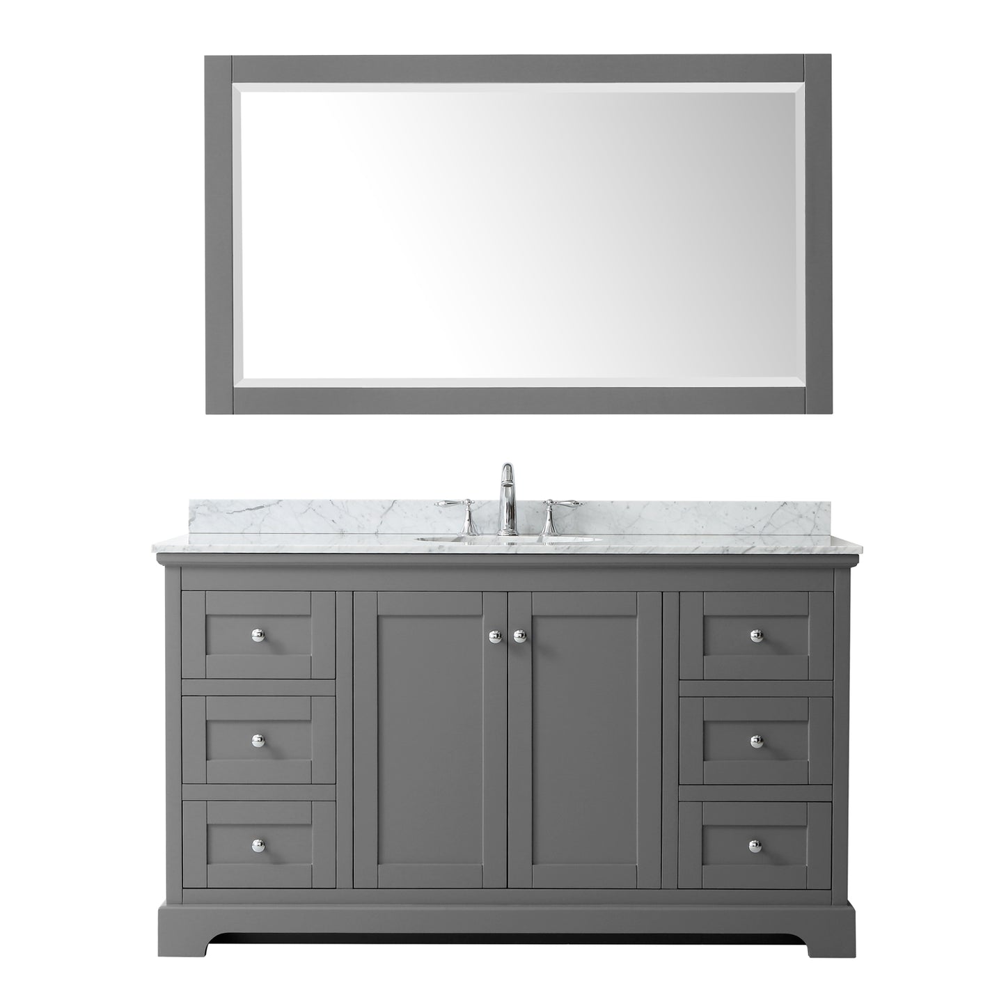 Avery 60" Single Vanity in Dark Gray, Top, Oval Sink, 58" Mirror