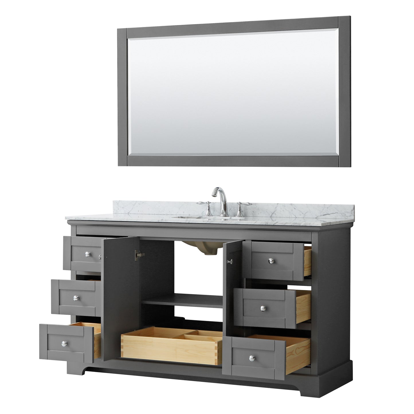 Avery 60" Single Vanity in Dark Gray, Top, Oval Sink, 58" Mirror
