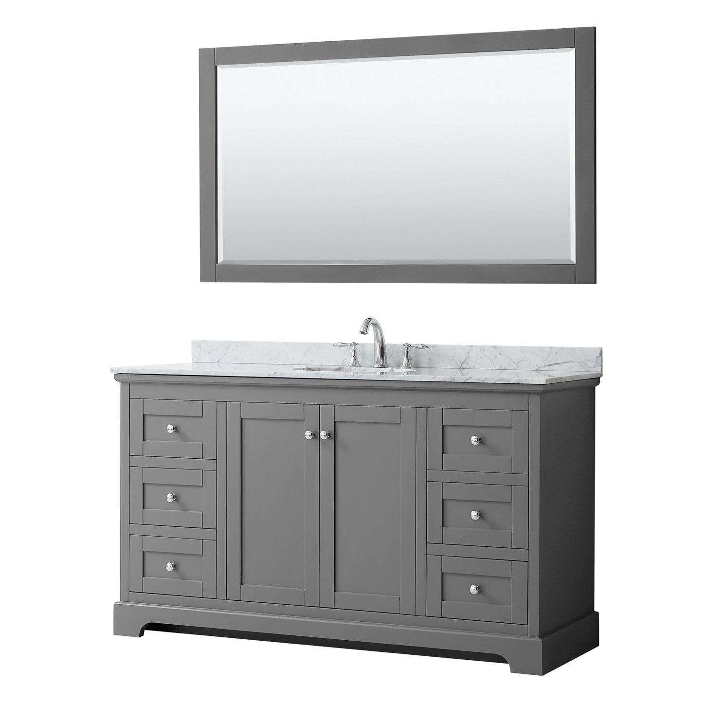 Avery 60" Single Vanity in Dark Gray, Top, Oval Sink, 58" Mirror