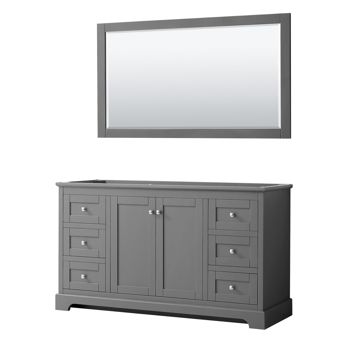 Avery 60" Single Vanity in Dark Gray, No Top, No Sink, 58" Mirror