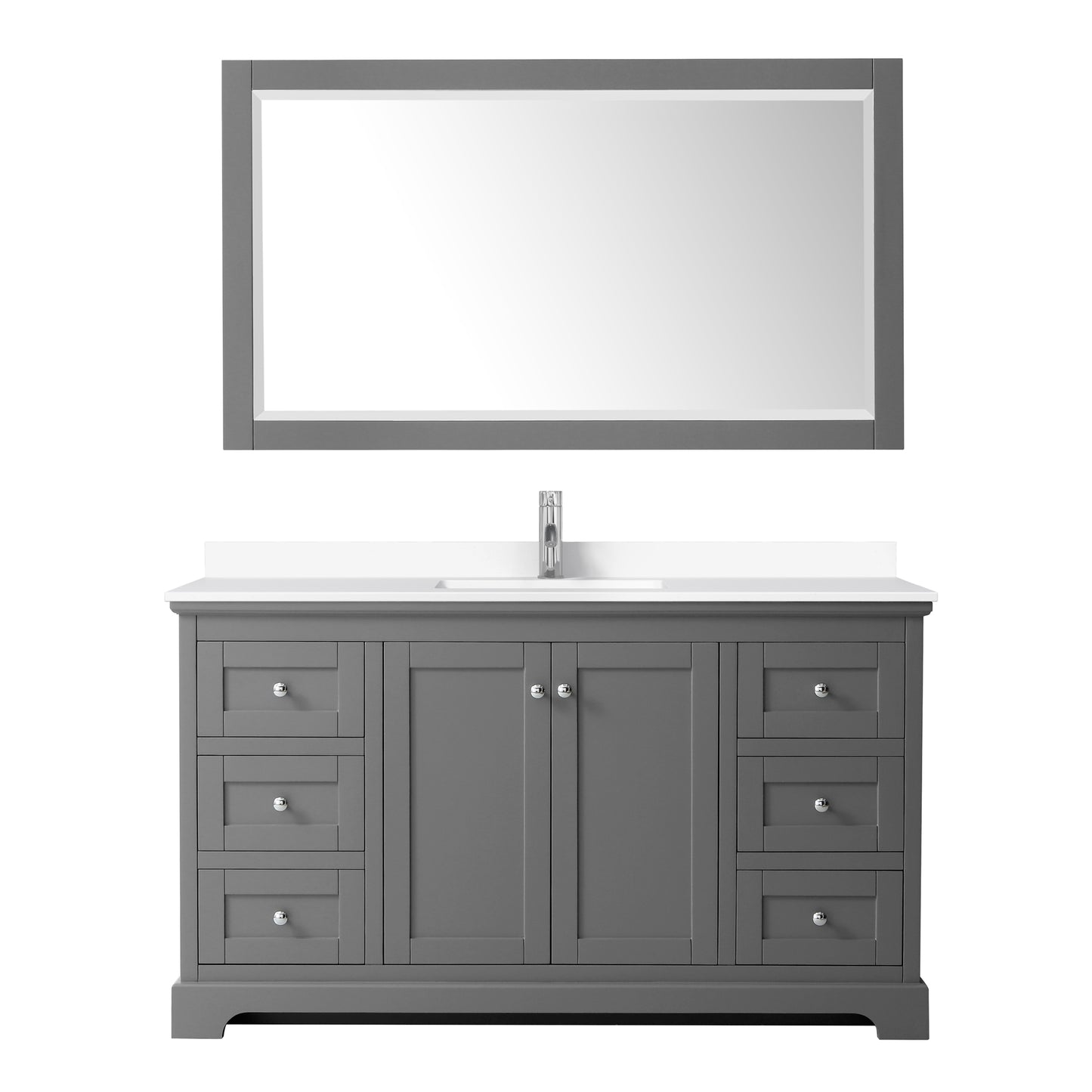Avery 60" Single Vanity in Dark Gray, White Cultured Marble Top, 58" Mirror