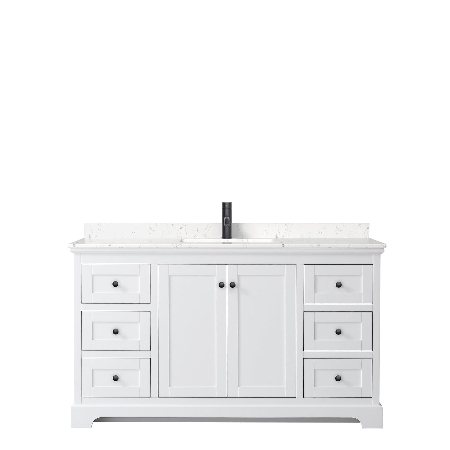 Avery 60" Single Vanity in White, Carrara Cultured Marble Top, Black Trim