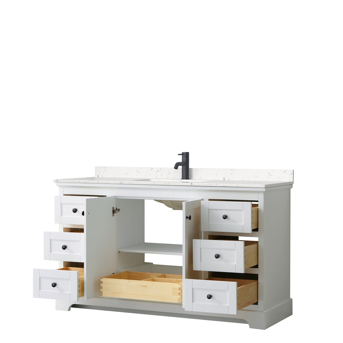 Avery 60" Single Vanity in White, Carrara Cultured Marble Top, Black Trim
