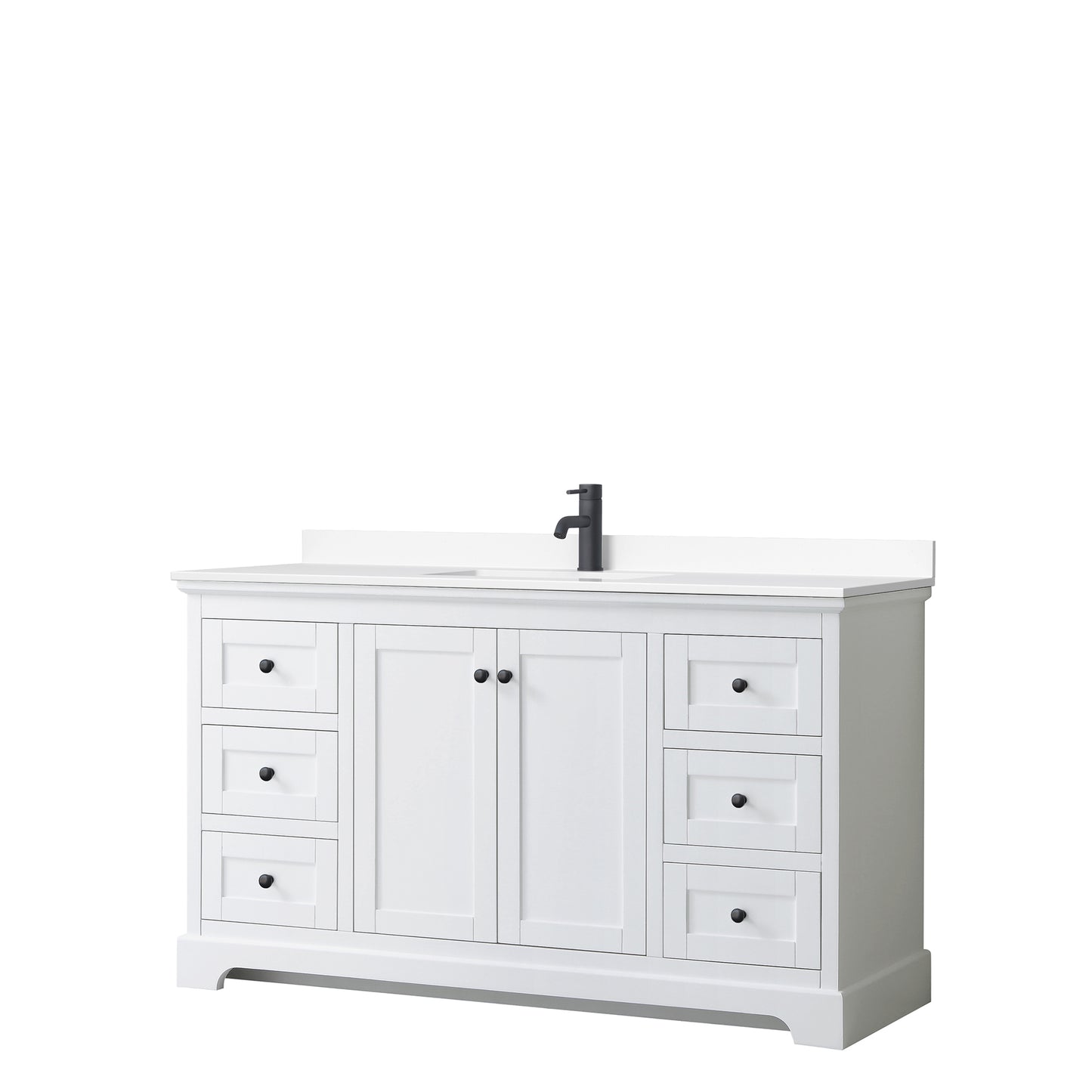 Avery 60" Single Vanity in White, White Cultured Marble Top, Black Trim