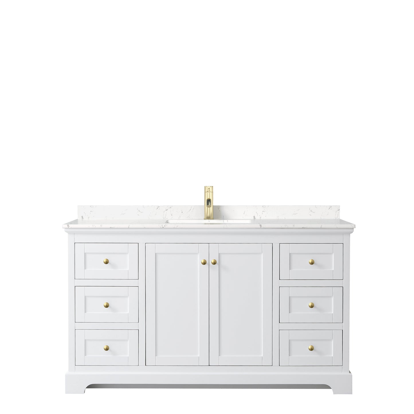 Avery 60" Single Vanity in White, Carrara Cultured Marble Top, Gold Trim