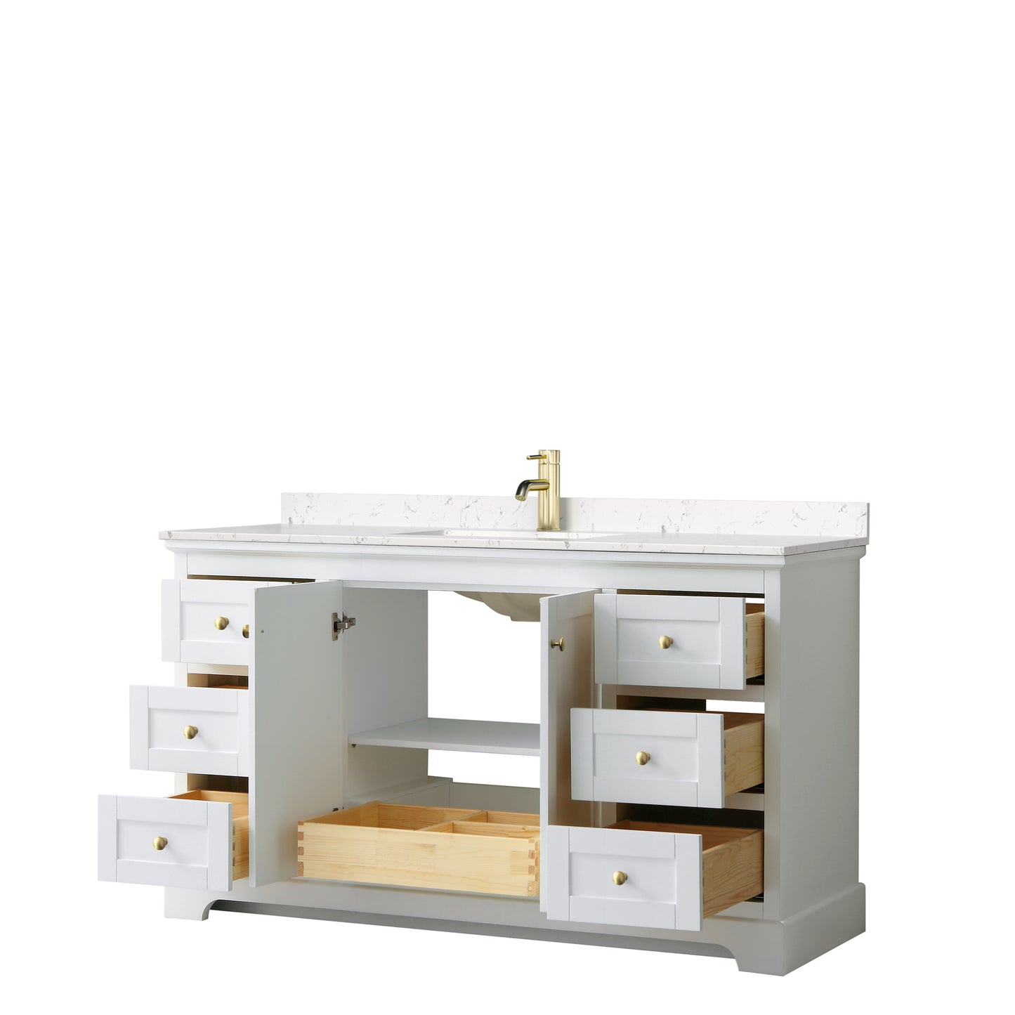 Avery 60" Single Vanity in White, Carrara Cultured Marble Top, Gold Trim