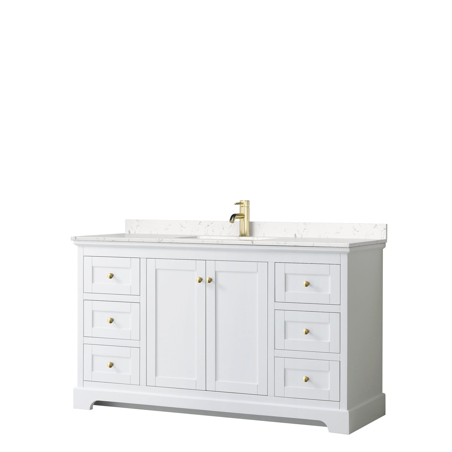Avery 60" Single Vanity in White, Carrara Cultured Marble Top, Gold Trim