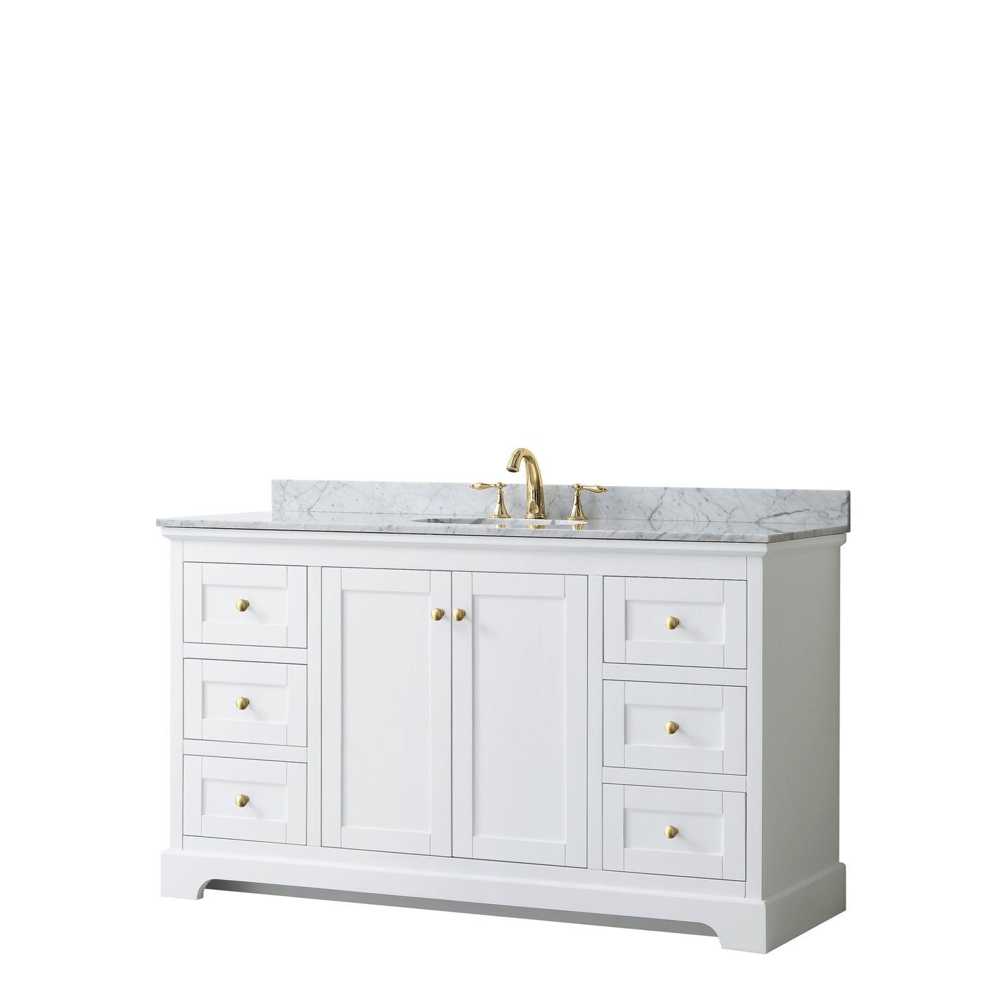 Avery 60" Single Vanity in White, Top, Oval Sink, Brushed Gold Trim