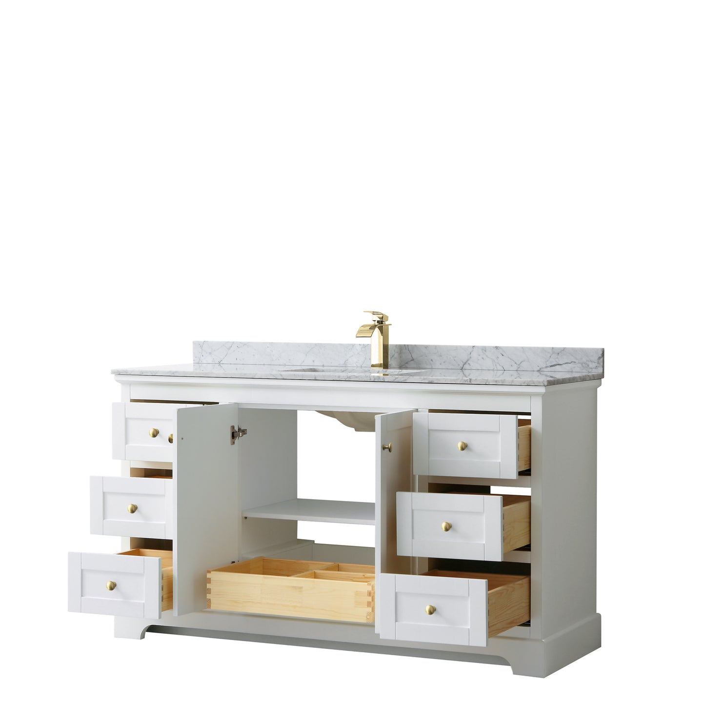 Avery 60" Single Vanity in White, Top, Square Sink, Brushed Gold Trim