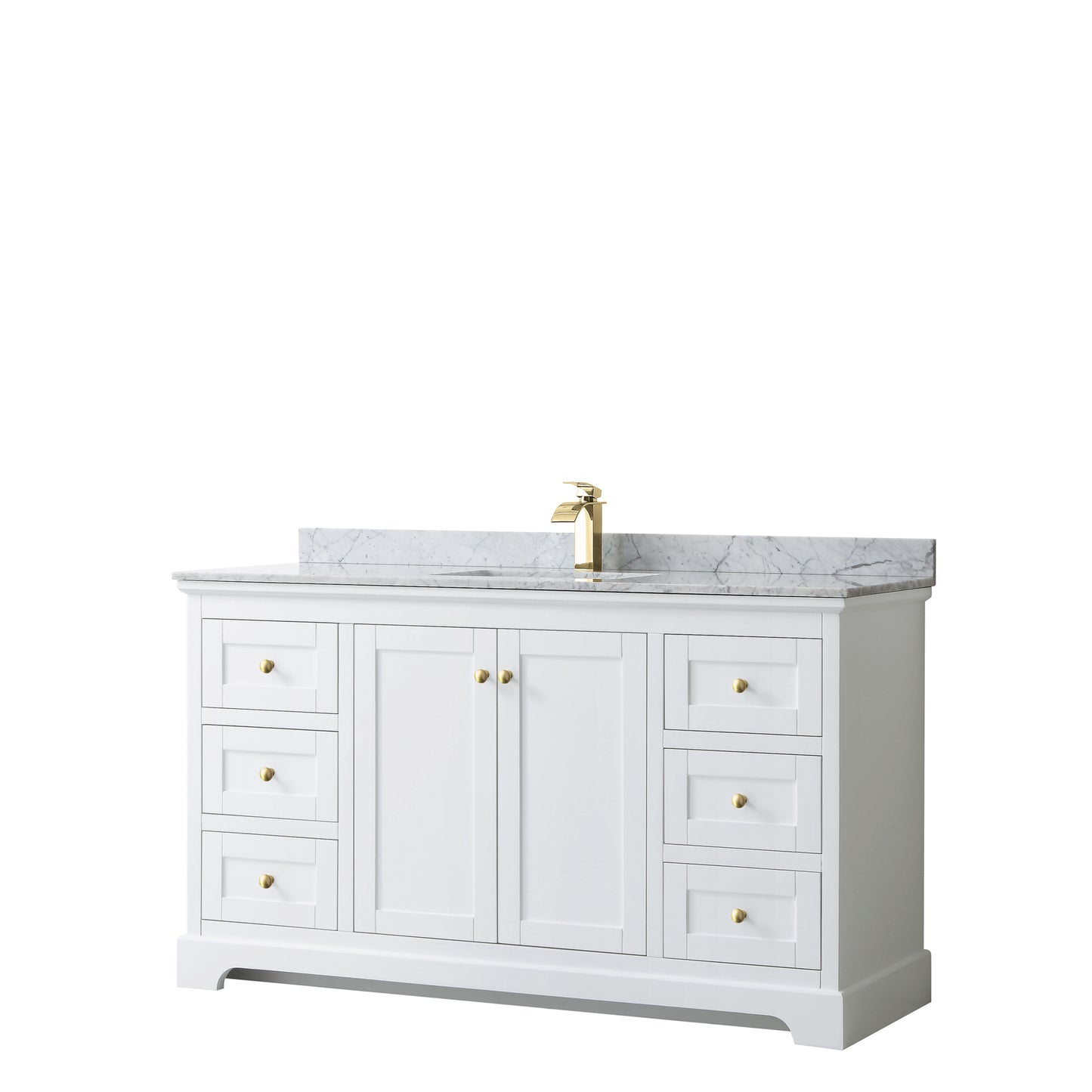 Avery 60" Single Vanity in White, Top, Square Sink, Brushed Gold Trim