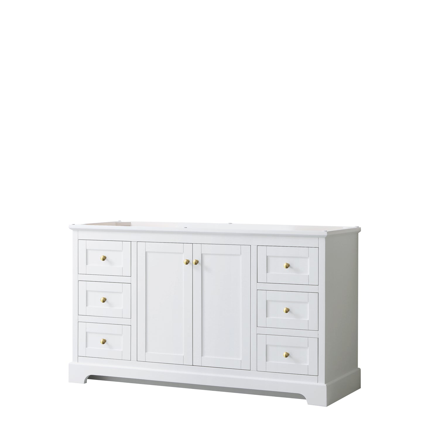 Avery 60" Single Vanity in White, No Top, No Sink, Brushed Gold Trim