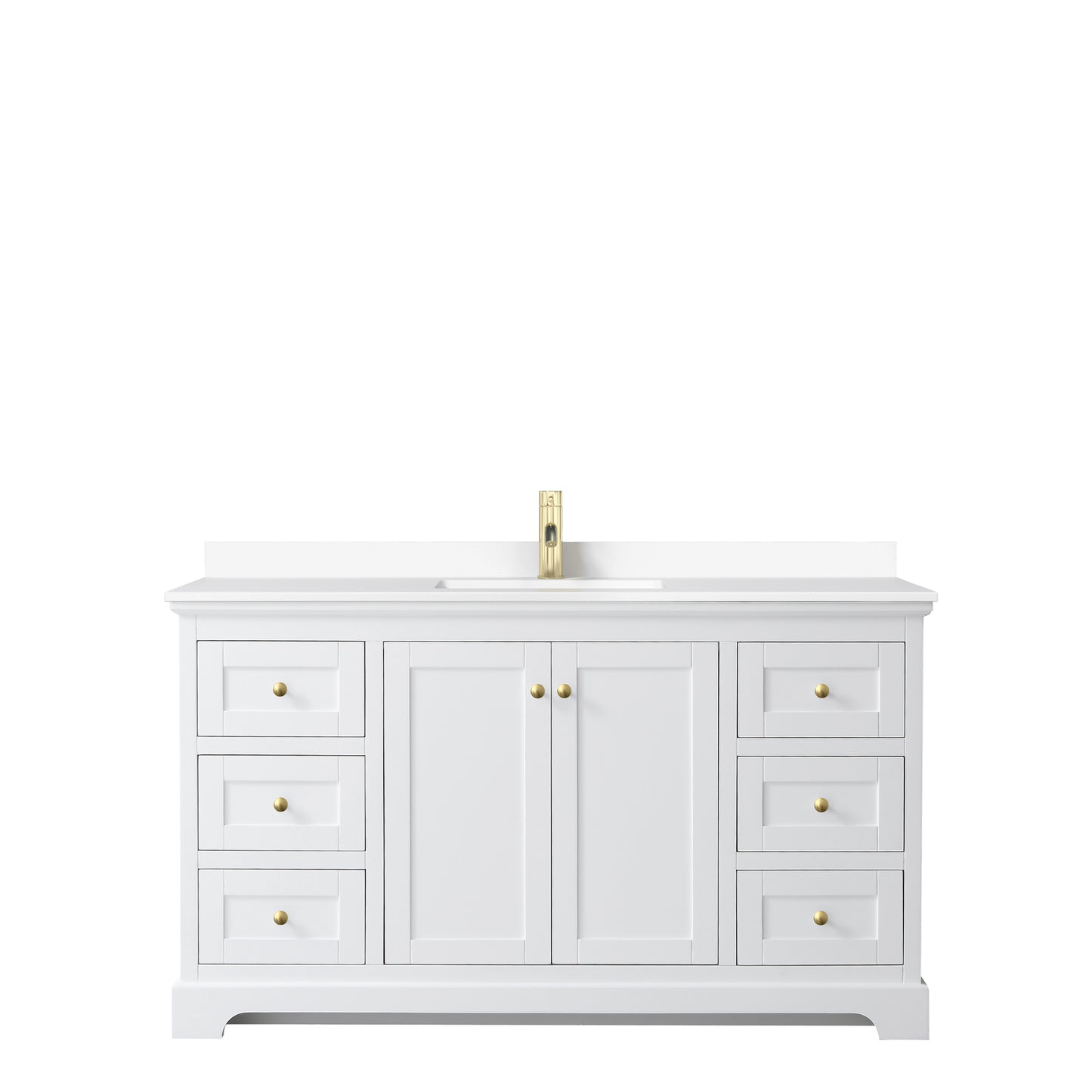 Avery 60" Single Vanity in White, White Cultured Marble Top, Gold Trim