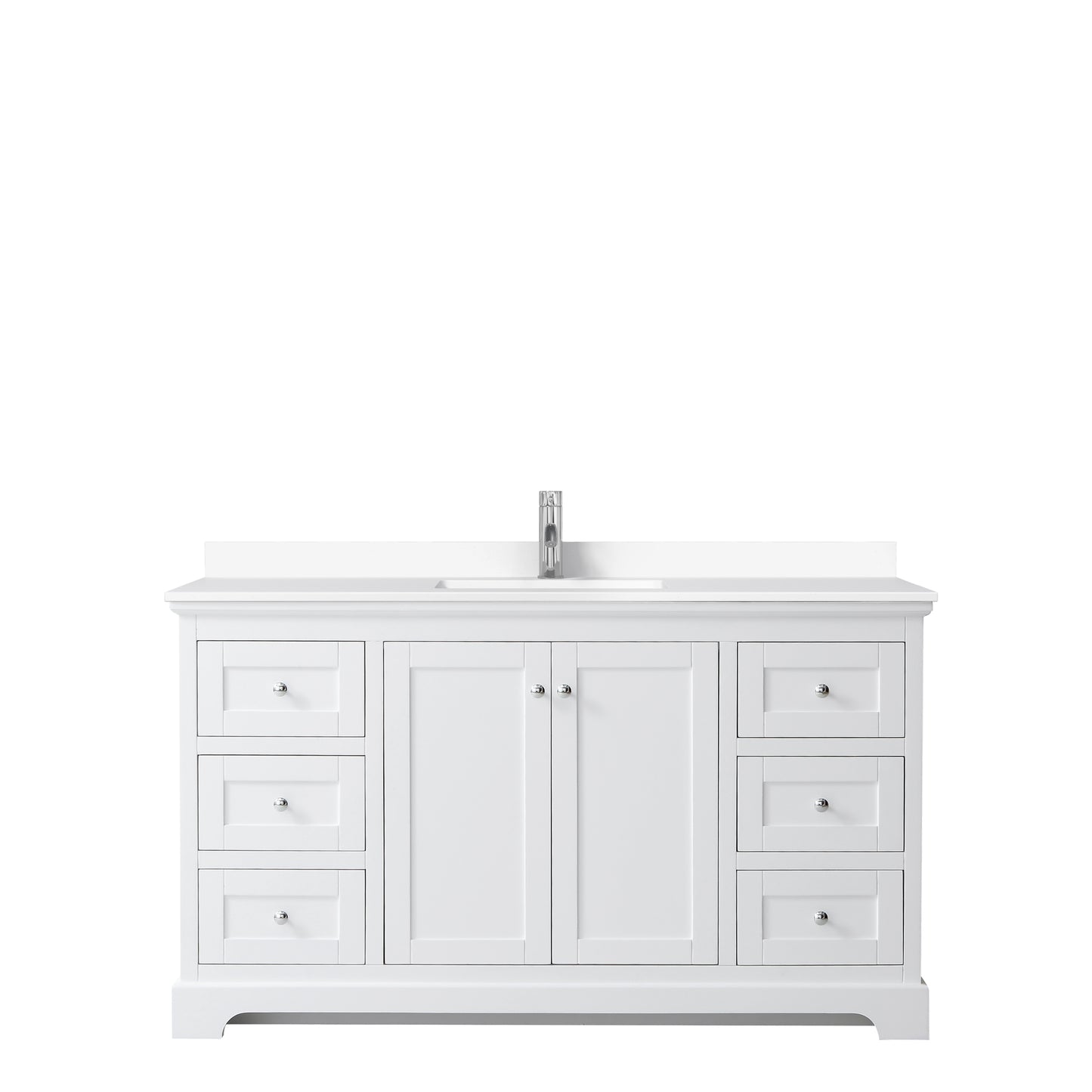 Avery 60" Single Vanity in White, White Cultured Marble Top, Sink