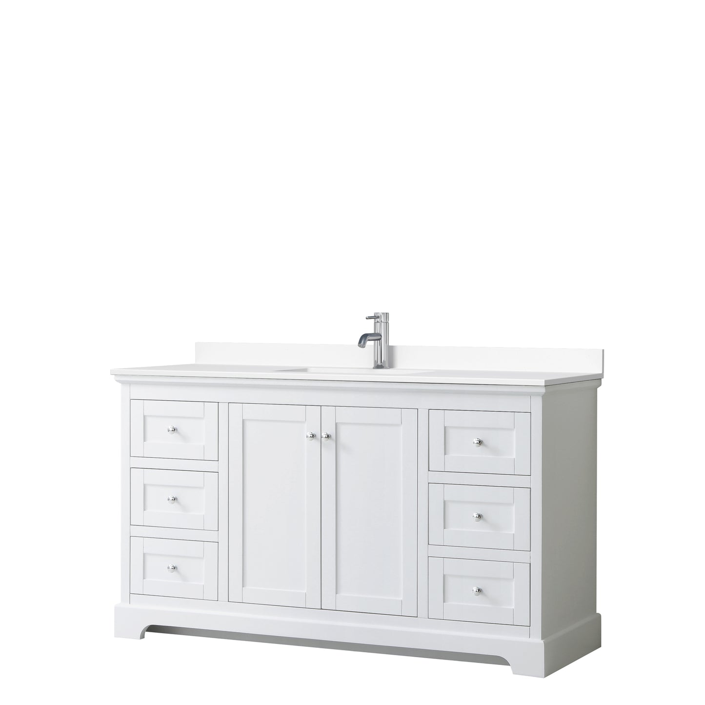 Avery 60" Single Vanity in White, White Cultured Marble Top, Sink