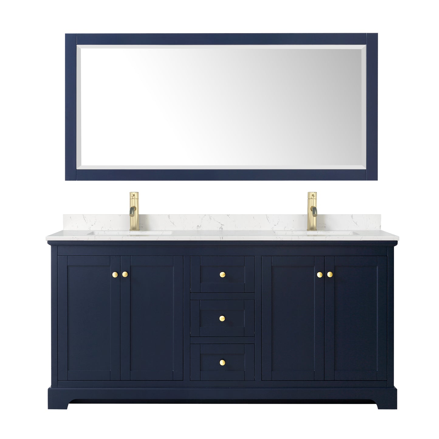 Avery 72" Double Vanity in Dark Blue, Carrara Cultured Marble Top, Sinks