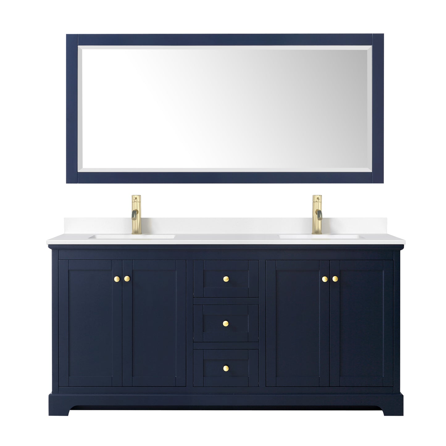 Avery 72" Double Vanity in Dark Blue, White Cultured Marble Top, Sinks