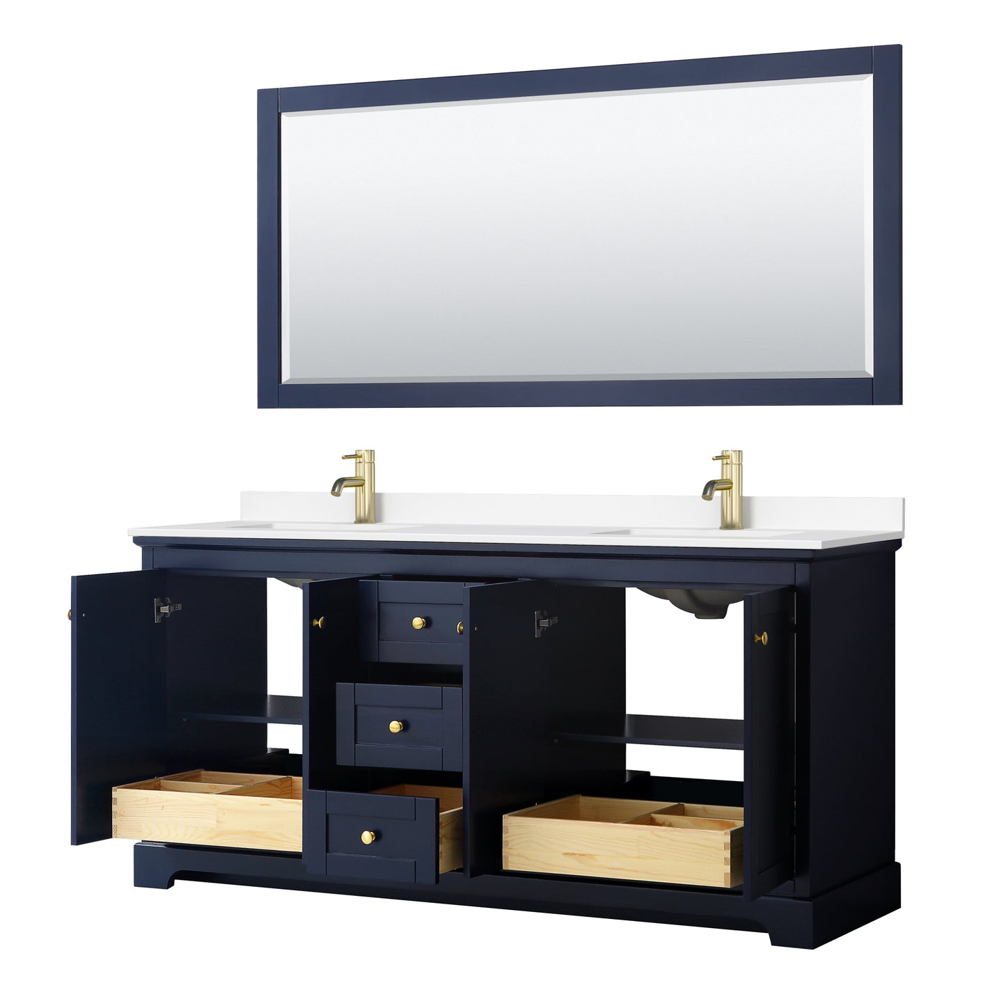 Avery 72" Double Vanity in Dark Blue, White Cultured Marble Top, Sinks