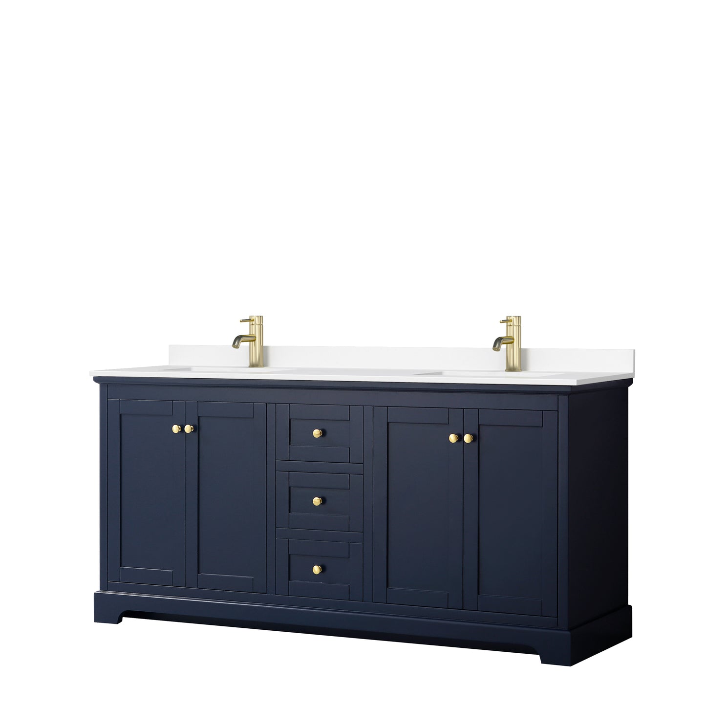 Avery 72" Double Vanity in Dark Blue, White Cultured Marble Top, Sinks